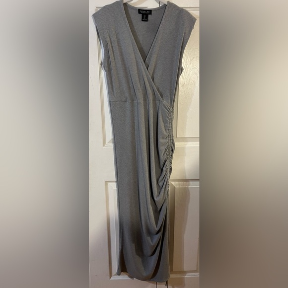 Rachel Zoe LA NY V-Neck Maxi Dress Adjustable Side Slit & Ruching Grey Size S - Picture 3 of 11